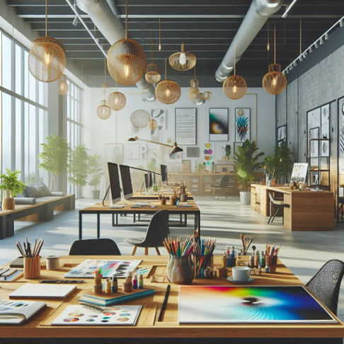 A modern design studio with a focus on creative business names inspired by art and design.