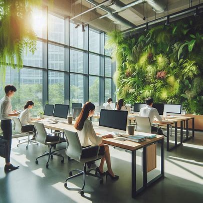 office with a lush green wall