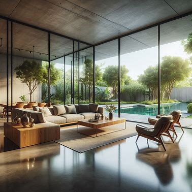 modern living room with polished concrete floors